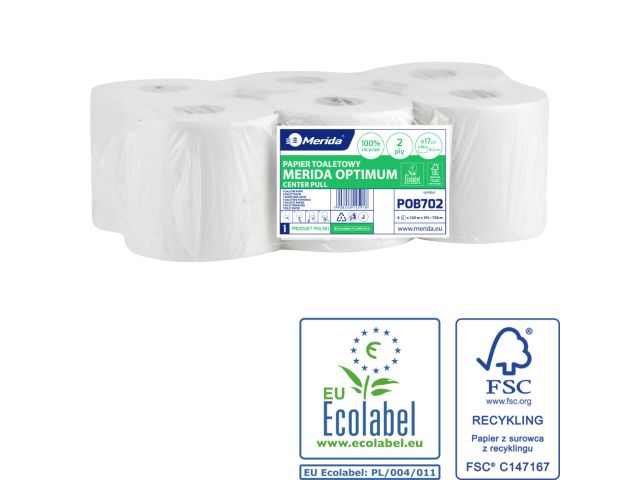MERIDA OPTIMUM CENTER PULL roll toilet paper, white, diameter 17 cm, 120 m, 2-ply, 6 pcs / pack